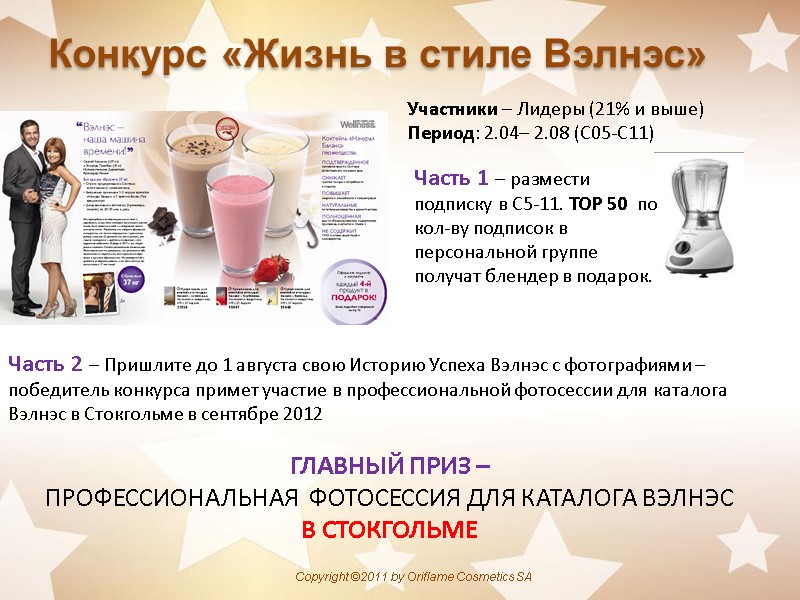 Конкурс «Жизнь в стиле Вэлнэс» Участники – Лидеры (21% и выше) Период: 2.04– 2.08